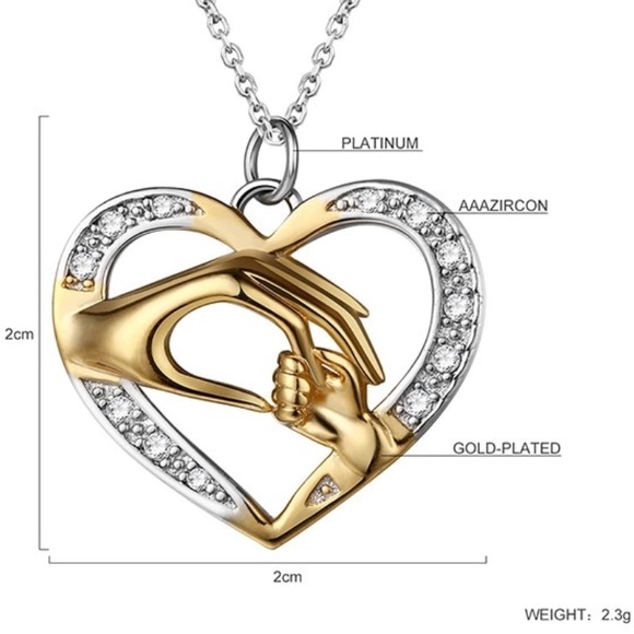 Sterling Silver Hand in Hand Heart Love Necklaces - Picture 4 of 5